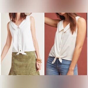 NWOT Anthropologie Ivory Biloxi Collar Button Up Tie Front Top Size L